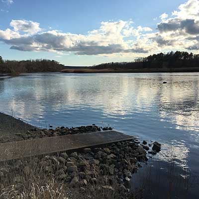 The concrete walkway down to the water